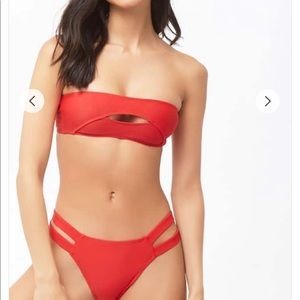 red strapless cut out bikini set!